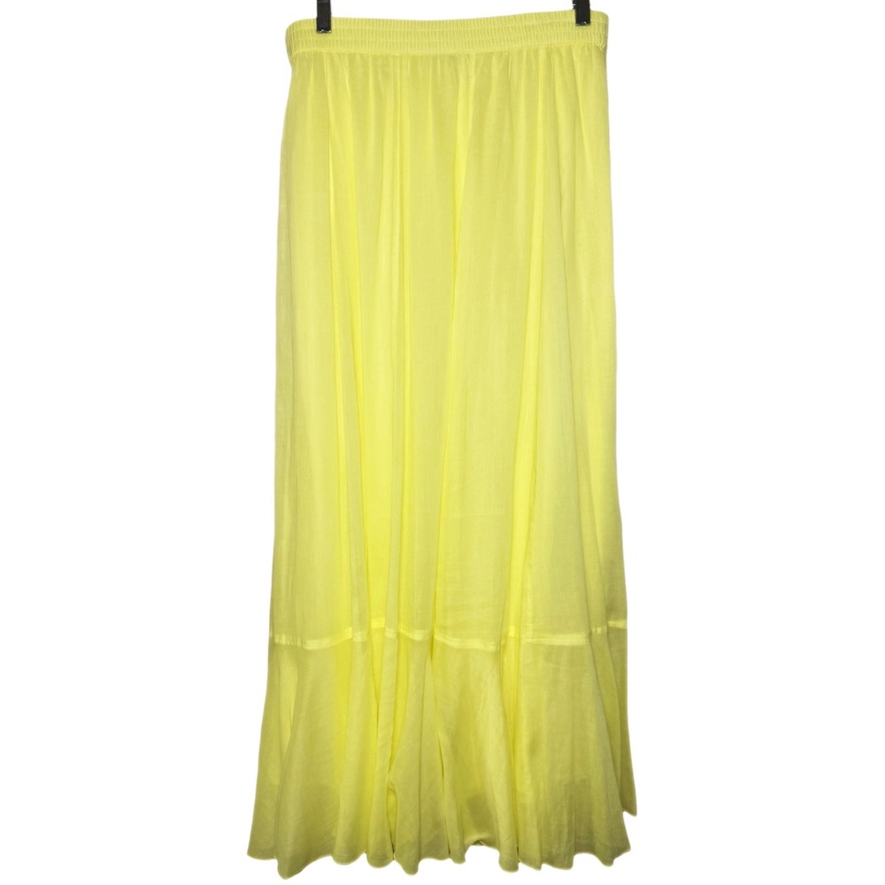 SOFT SURROUNDINGS Lemon Yellow 100%‎ Cotton Tiered Boho Maxi Skirt Size Small